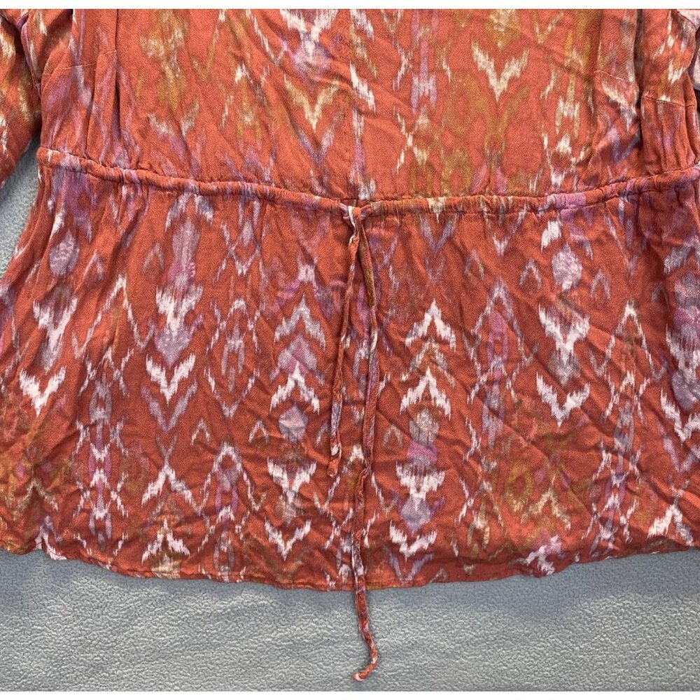 Torrid Plus Size 0 Boho Top Sleeve Tunic Tie Waist V-Neck Cuff Long Sleeve Red - Picture 9 of 10